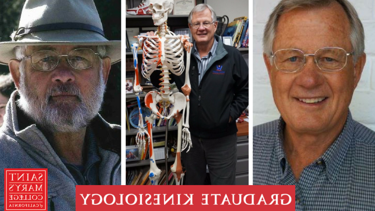 博士的三张照片. Craig Johnson: two 教师 profile photos (one in an Indiana Jones-esque hat) and one of him posing with a Kinesiology department skeletal model.